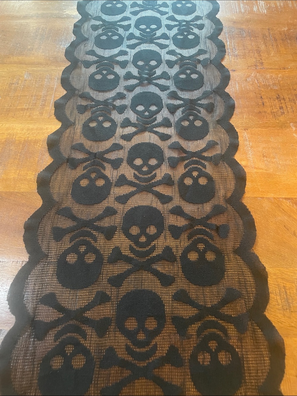 Black Skull & Crossbones Lace Table Runner